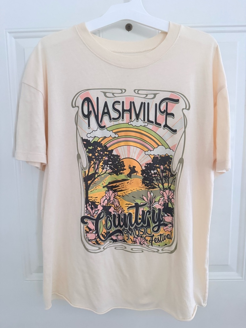 Awake Nashville Country Music Festival Tee in Cream with Pink and Yellow Graphic